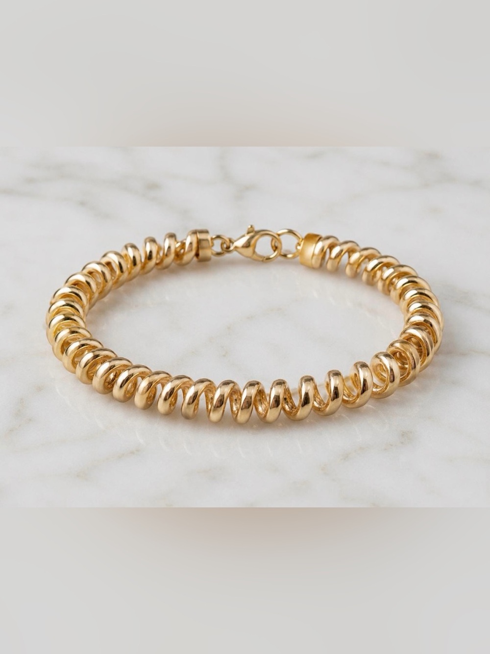 Custom Spiral Slinky Fusilli Coil Bracelet. White Gold Plated. Size 6.25”. New!
